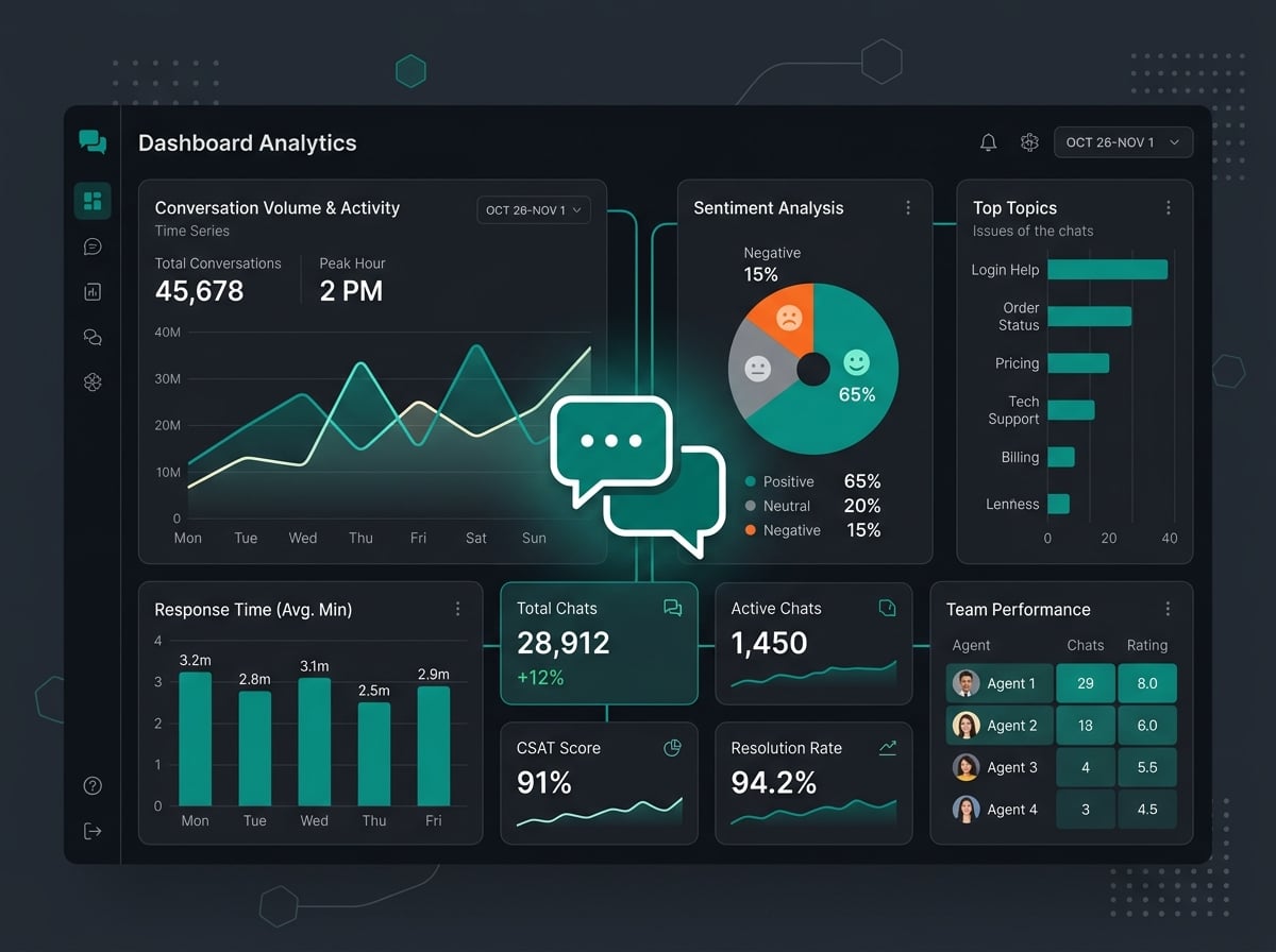 Analytics and conversation insights showing charts and chat activity monitored in the Lifeline AI dashboard